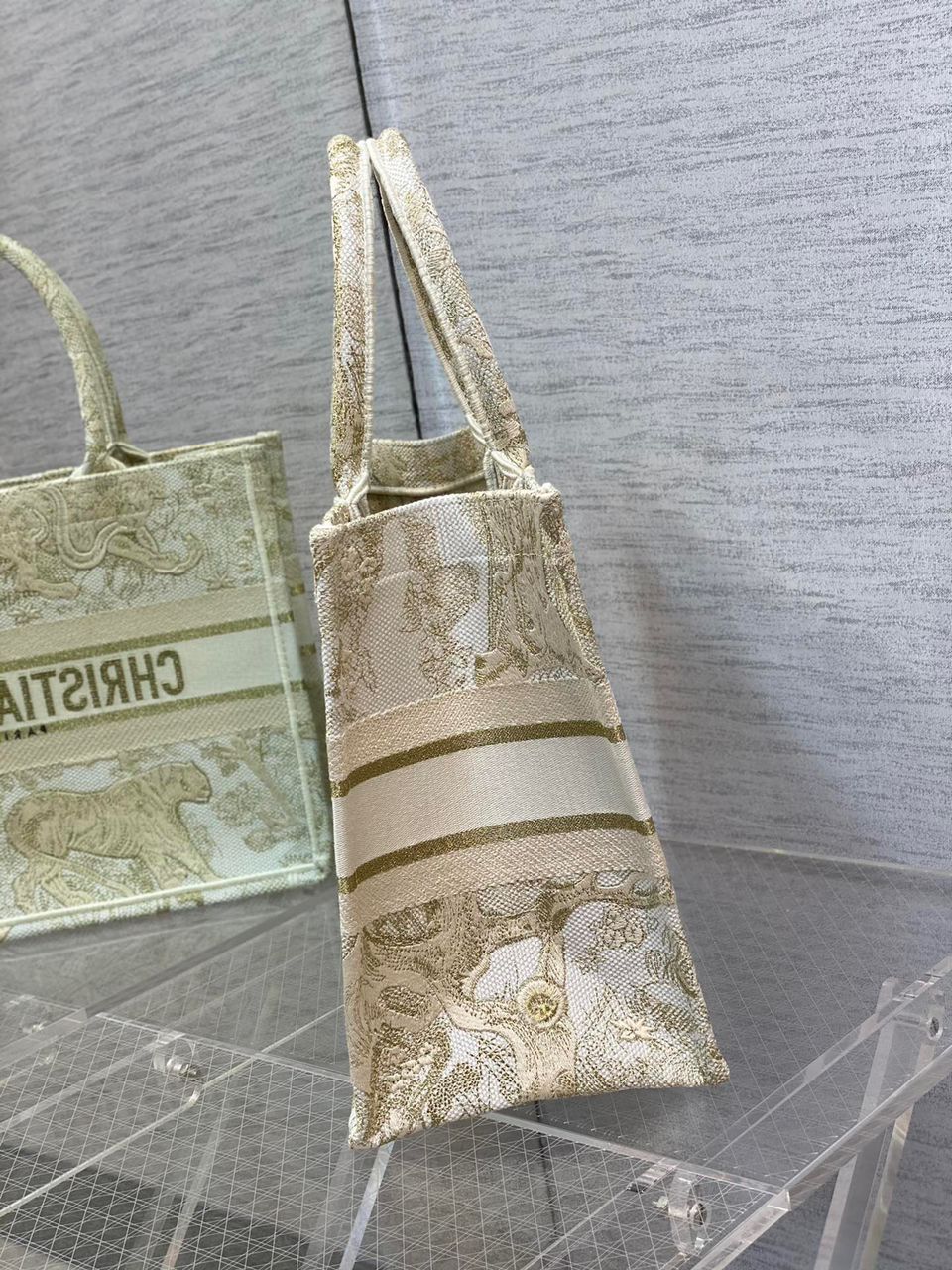 Christian Dior Medium Dior Book Tote Gold-Tone Toile de Jouy Embroidery, Gold, For Women Women’s Handbags, 36cm CDZTQO_M01E