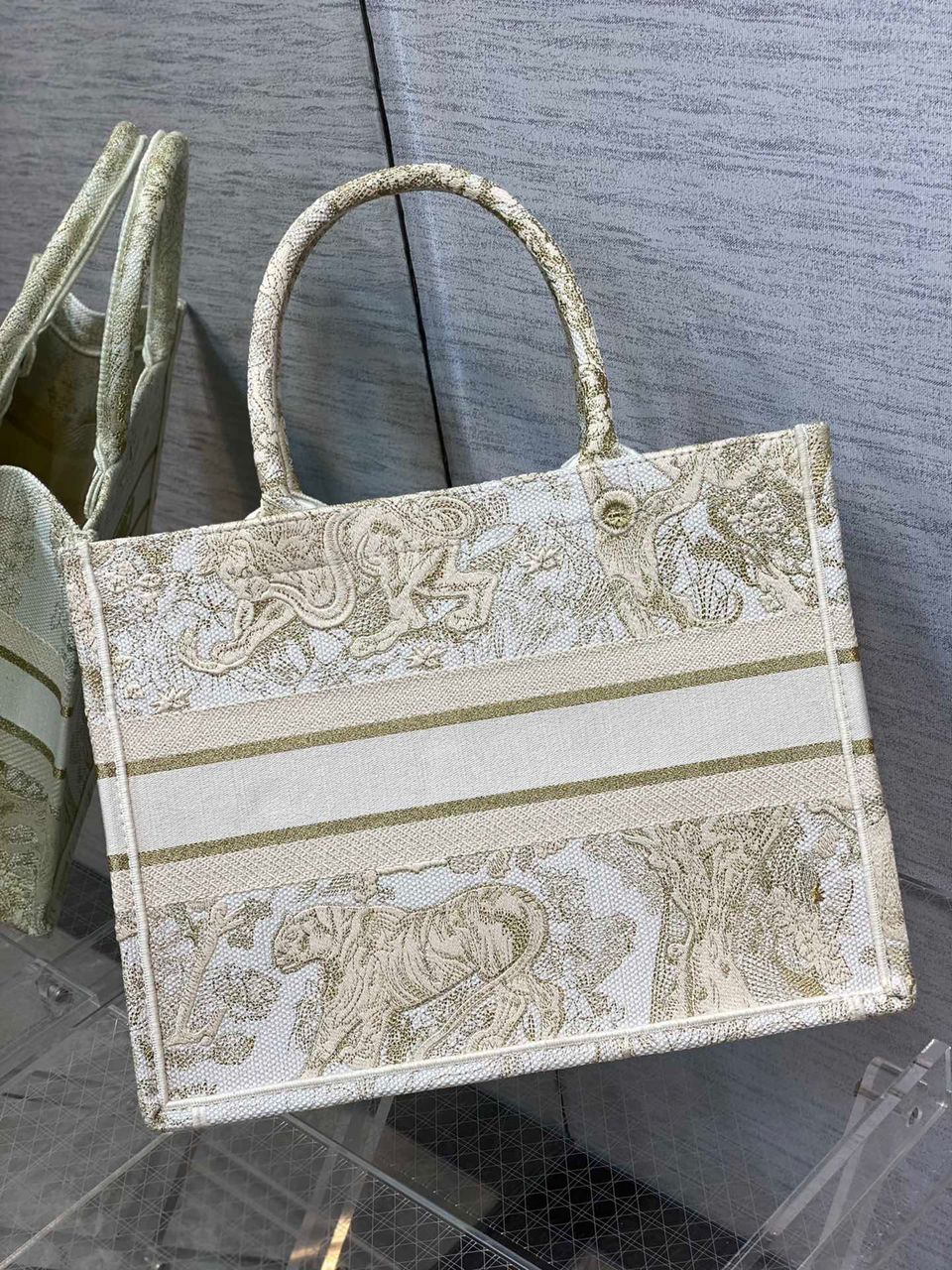 Christian Dior Medium Dior Book Tote Gold-Tone Toile de Jouy Embroidery, Gold, For Women Women’s Handbags, 36cm CDZTQO_M01E