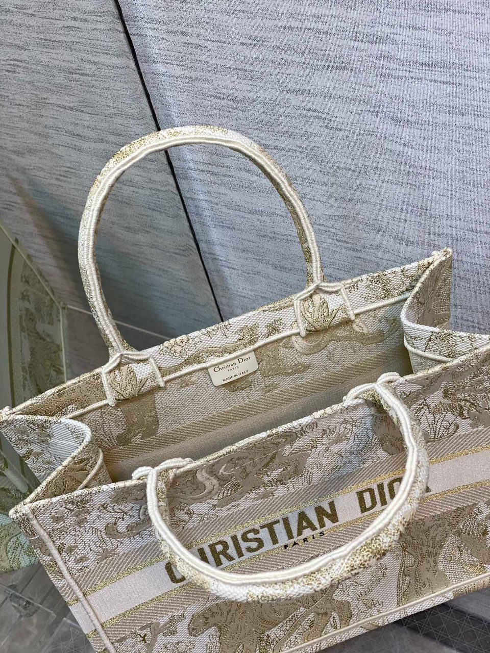 Christian Dior Medium Dior Book Tote Gold-Tone Toile de Jouy Embroidery, Gold, For Women Women’s Handbags, 36cm CDZTQO_M01E