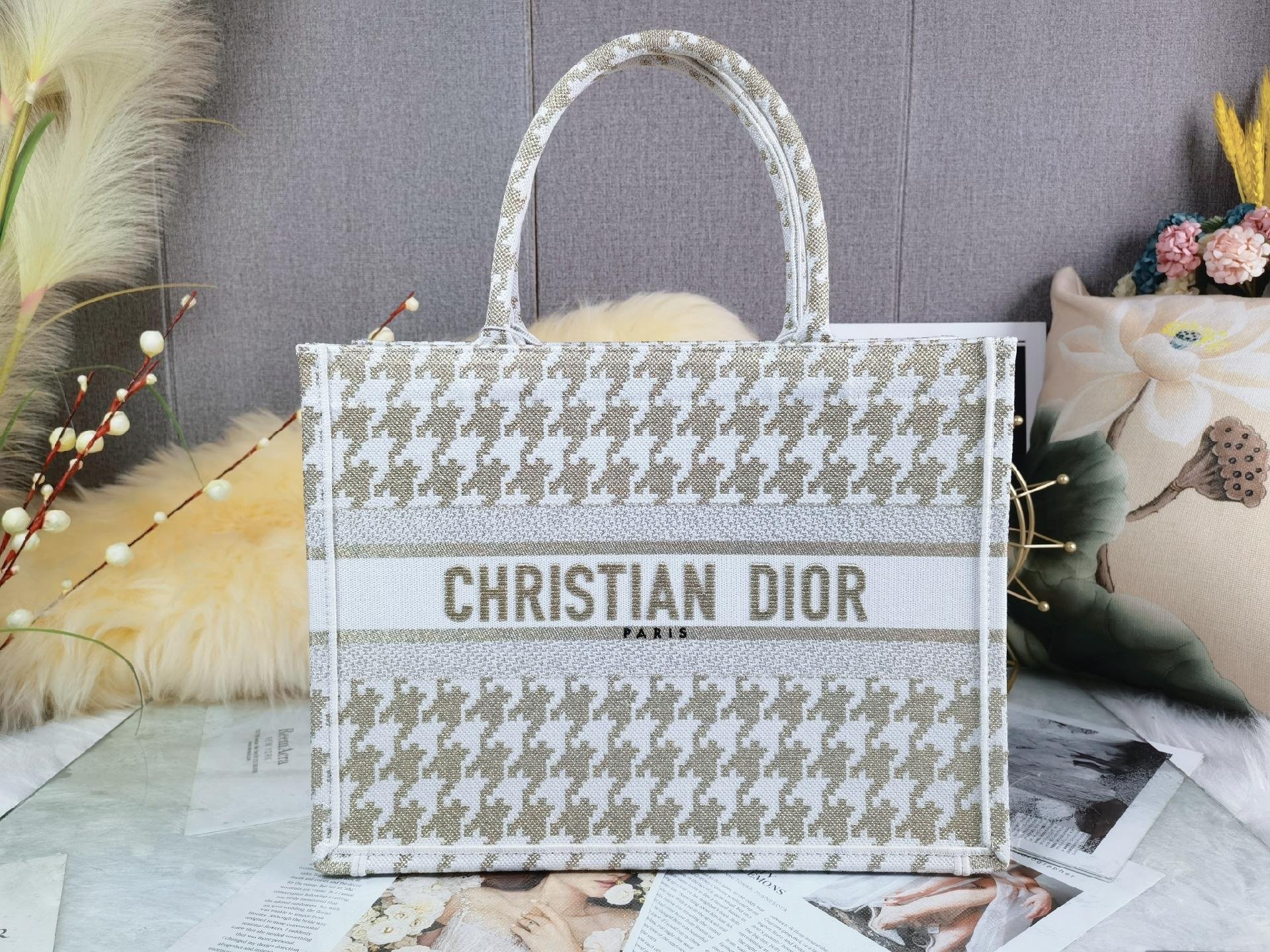 Christian Dior Medium Dior Book Tote Gold White, For Women, Women’s Handbags 14in/36cm CD