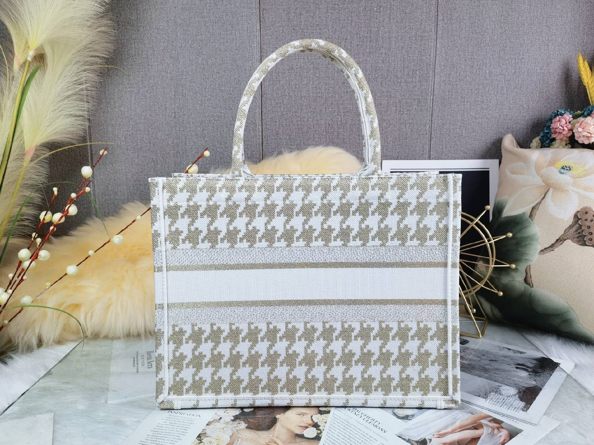 Christian Dior Medium Dior Book Tote Gold White, For Women, Women’s Handbags 14in/36cm CD