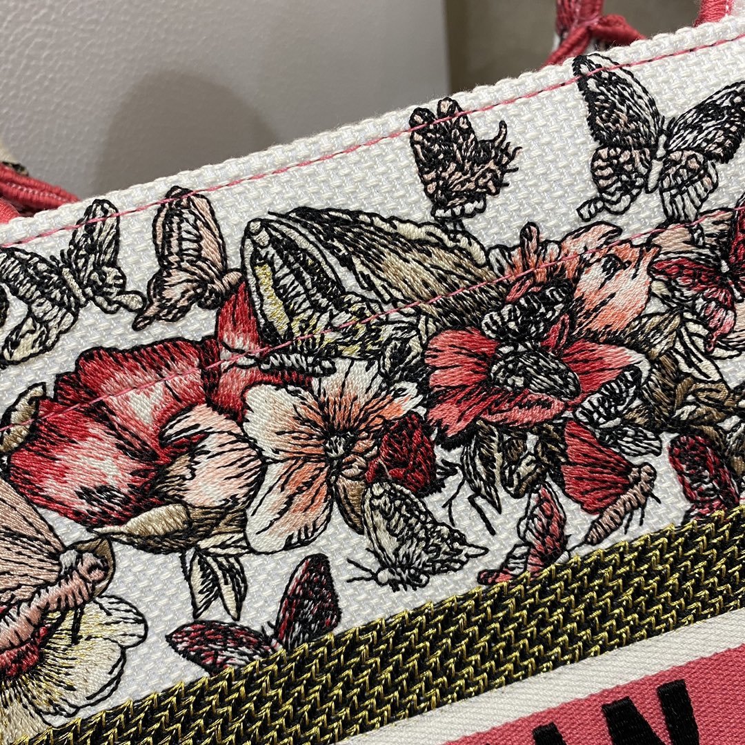 Christian Dior Medium Dior Book Tote Multicolor Butterfly Embroidery, Red/White, For Women Women’s Handbags, 36cm CD
