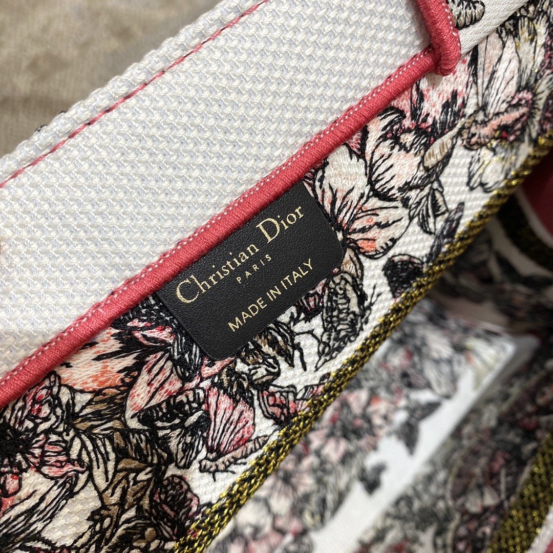 Christian Dior Medium Dior Book Tote Multicolor Butterfly Embroidery, Red/White, For Women Women’s Handbags, 36cm CD