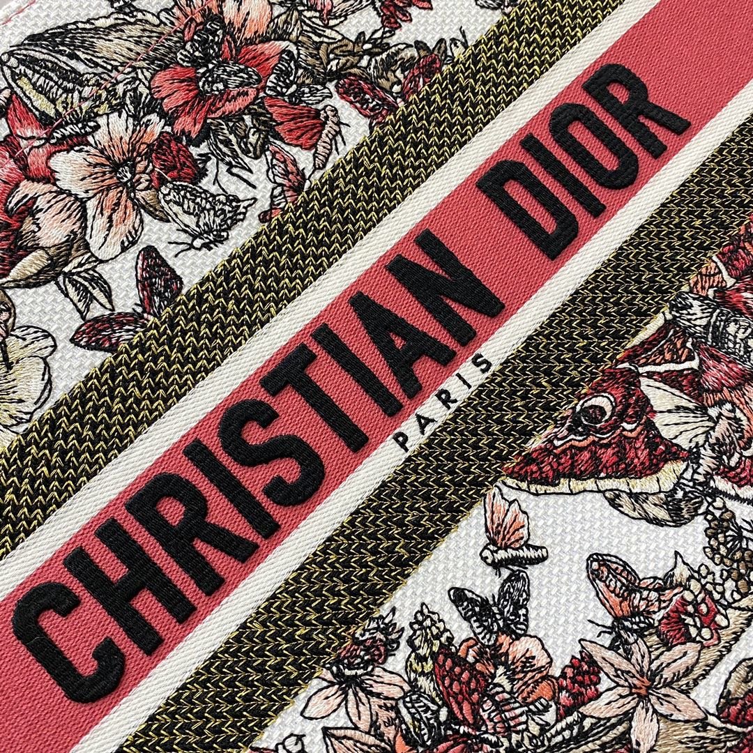 Christian Dior Medium Dior Book Tote Multicolor Butterfly Embroidery, Red/White, For Women Women’s Handbags, 36cm CD