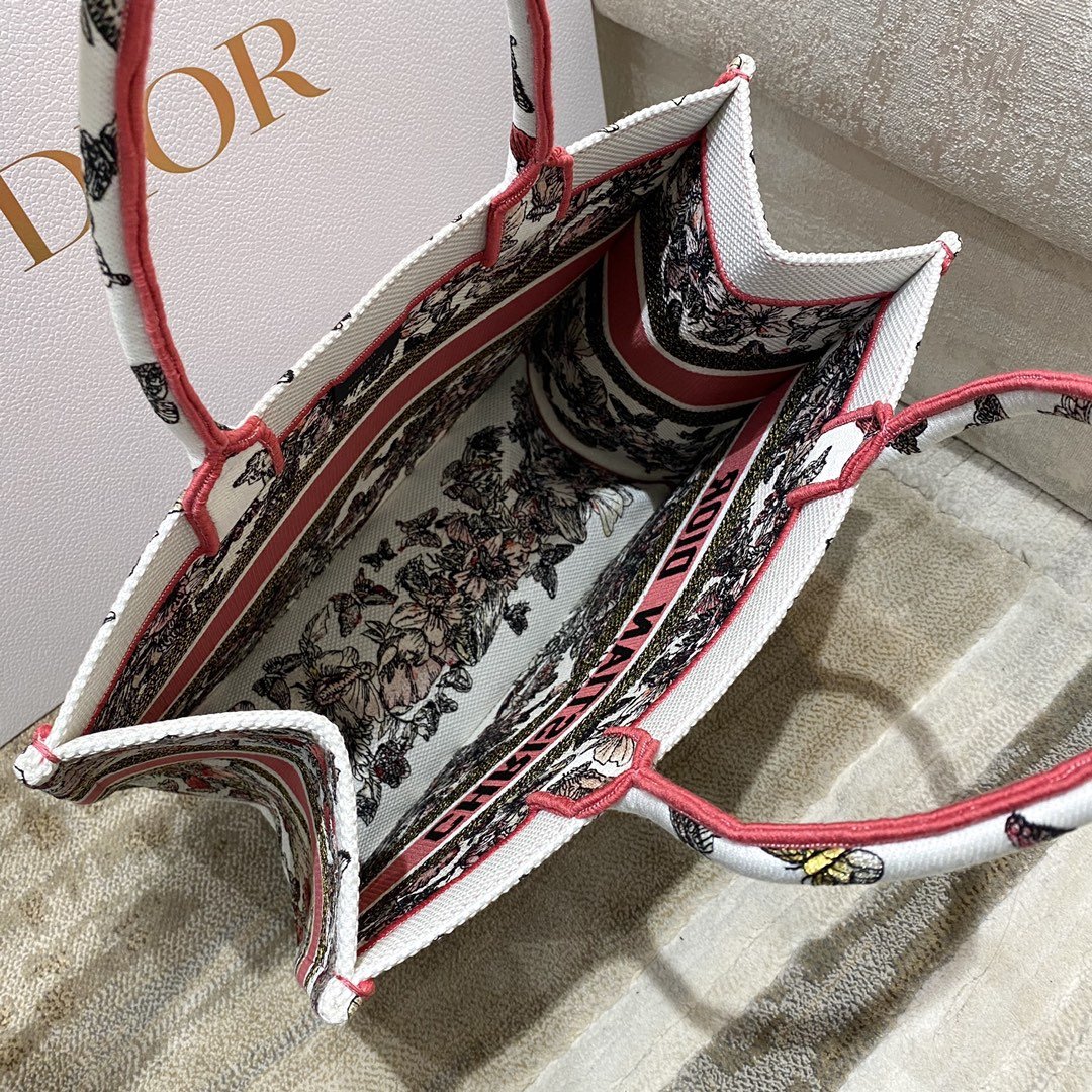 Christian Dior Medium Dior Book Tote Multicolor Butterfly Embroidery, Red/White, For Women Women’s Handbags, 36cm CD