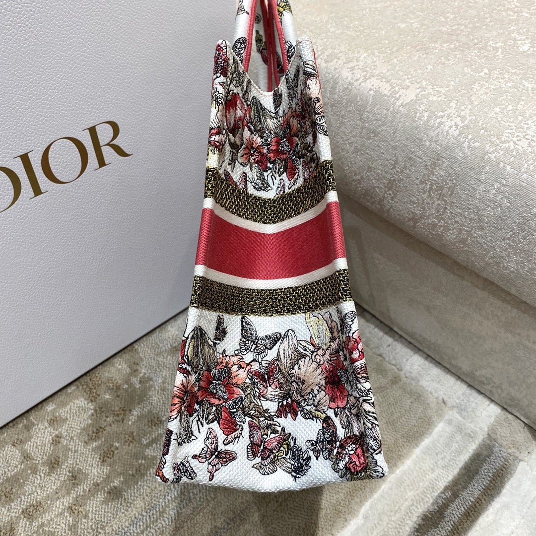 Christian Dior Medium Dior Book Tote Multicolor Butterfly Embroidery, Red/White, For Women Women’s Handbags, 36cm CD