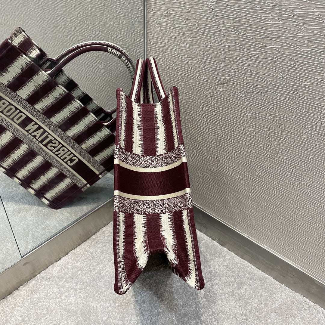 Christian Dior Medium Dior Book Tote Red D-Stripes Embroidery For Women 36cm/16.5in CD