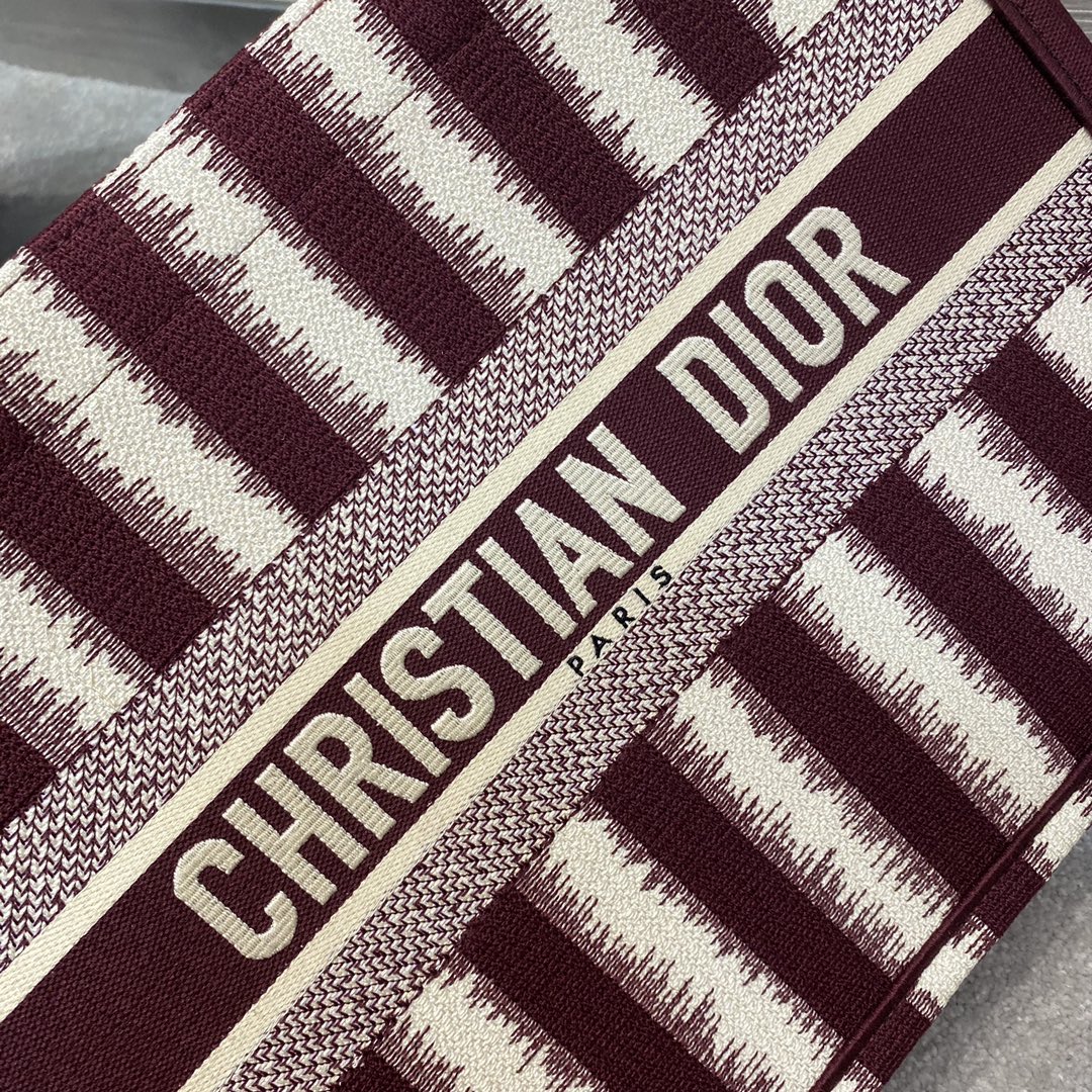Christian Dior Medium Dior Book Tote Red D-Stripes Embroidery For Women 36cm/16.5in CD