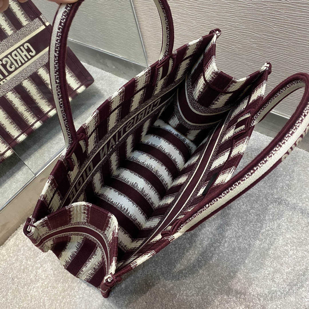 Christian Dior Medium Dior Book Tote Red D-Stripes Embroidery For Women 36cm/16.5in CD