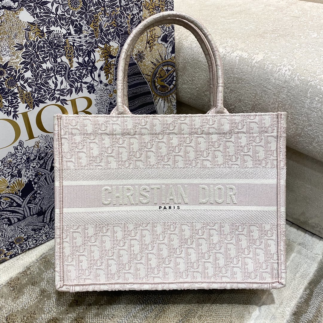 Christian Dior Medium Dior Book Tote Rose Des Vents Dior Oblique Embroidery, Light Pink, For Women Women’s Handbags, 36cm CDZRIW_