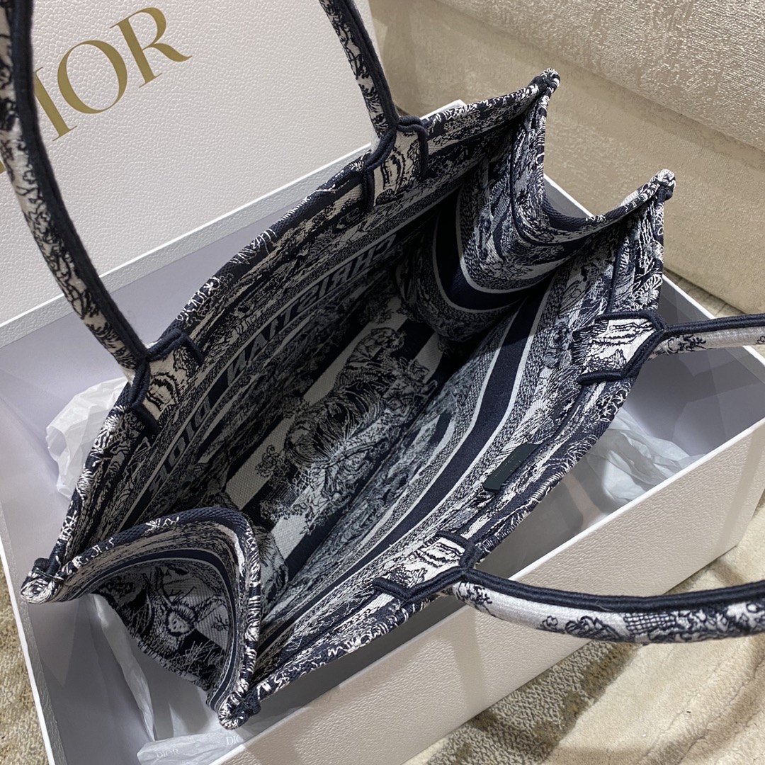 Christian Dior Medium Dior Book Tote Toile de Jouy Stripes Embroidery, Black For Women Women’s Handbags, 36cm CDZRLP_