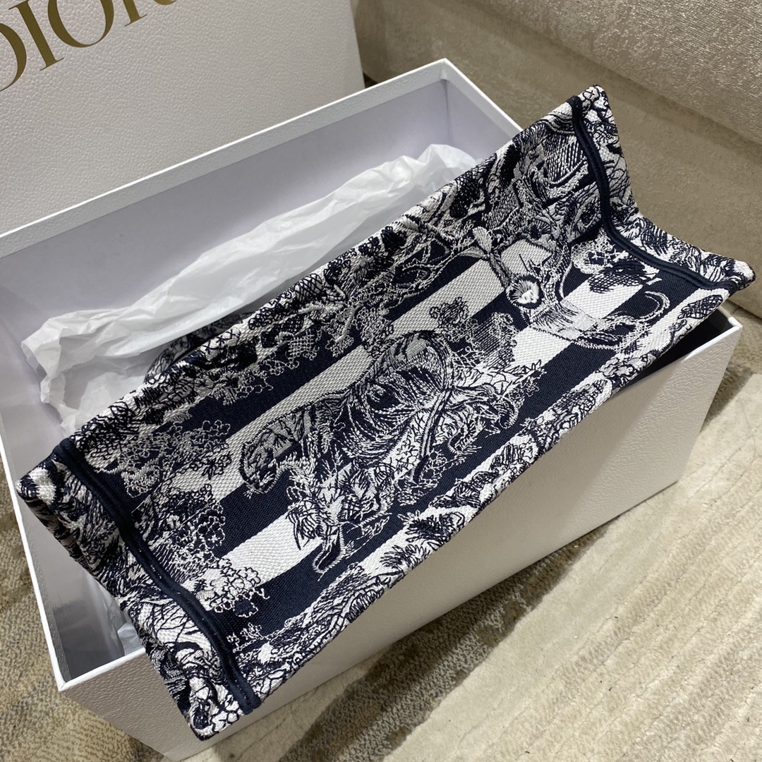 Christian Dior Medium Dior Book Tote Toile de Jouy Stripes Embroidery, Black For Women Women’s Handbags, 36cm CDZRLP_