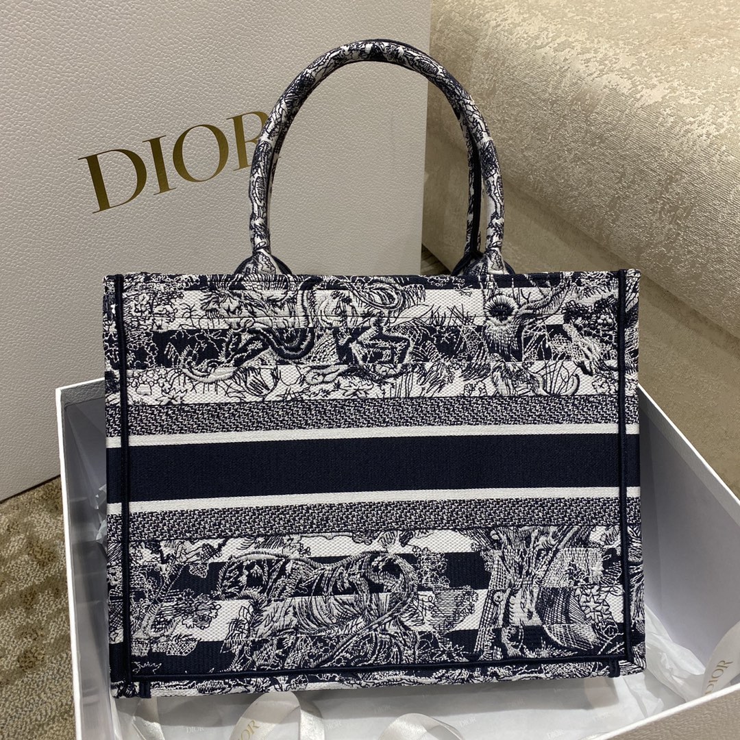 Christian Dior Medium Dior Book Tote Toile de Jouy Stripes Embroidery, Black For Women Women’s Handbags, 36cm CDZRLP_