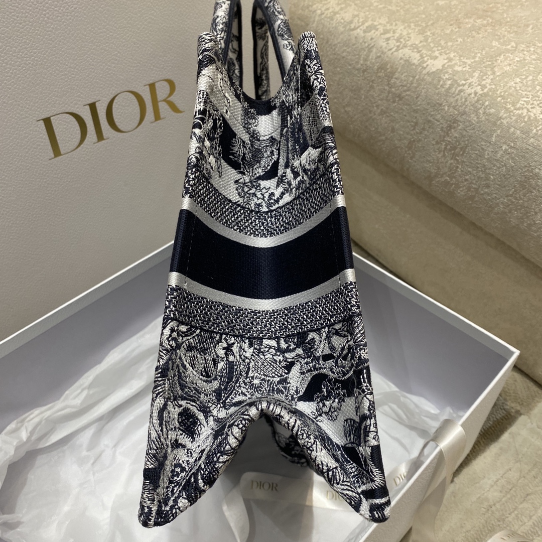 Christian Dior Medium Dior Book Tote Toile de Jouy Stripes Embroidery, Black For Women Women’s Handbags, 36cm CDZRLP_