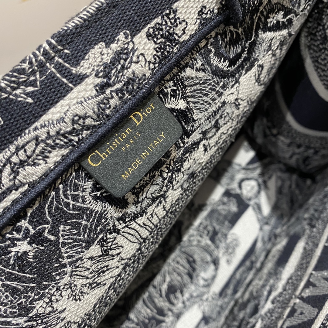 Christian Dior Medium Dior Book Tote Toile de Jouy Stripes Embroidery, Black For Women Women’s Handbags, 36cm CDZRLP_