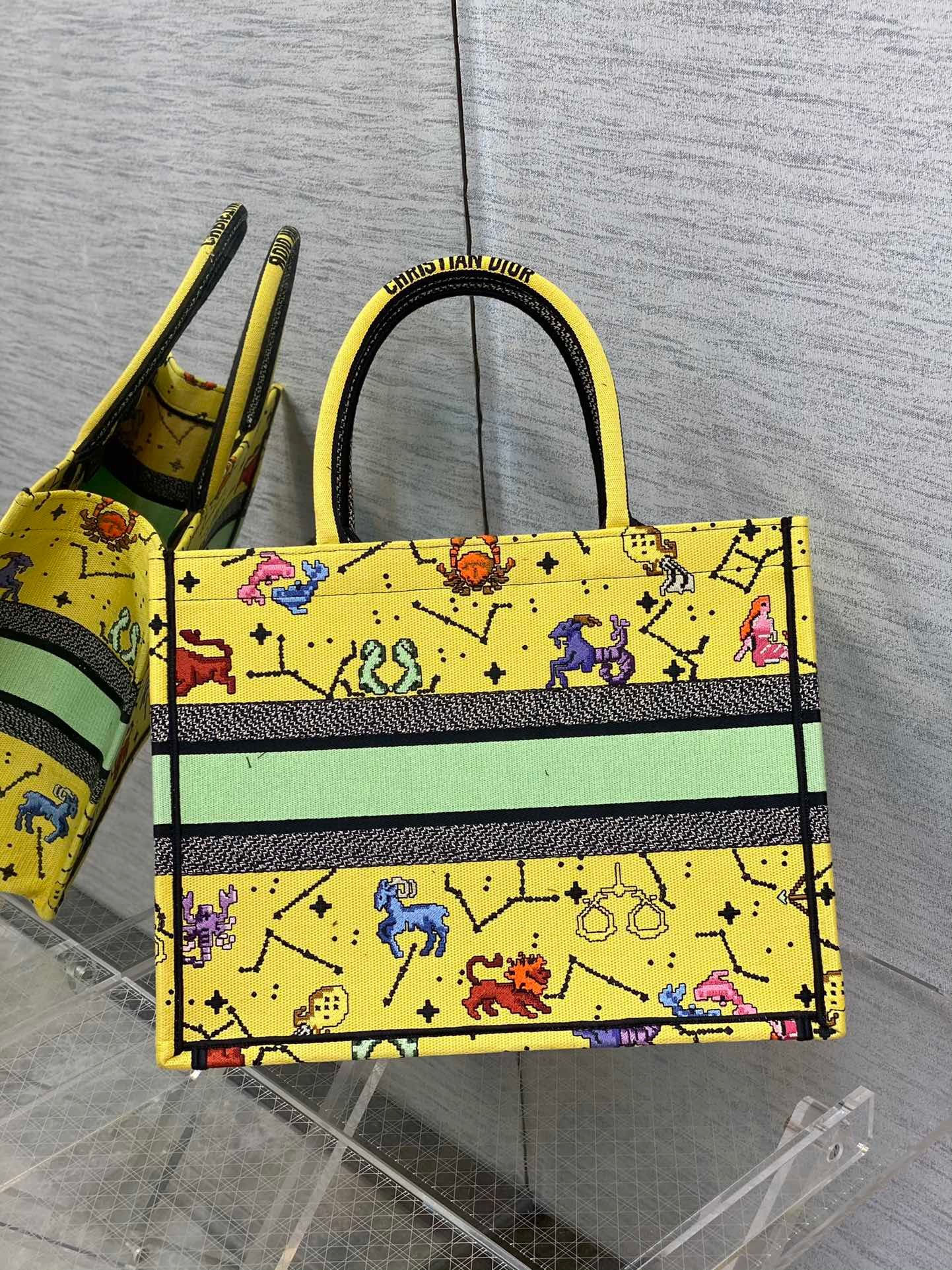 Christian Dior Medium Dior Book Tote Yellow Multicolor, For Women, Women’s Handbags 14in/36cm CD