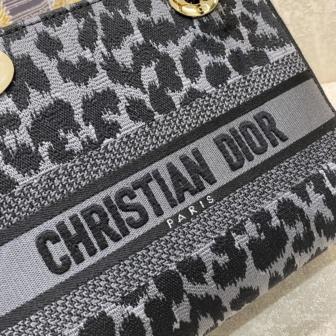 Christian Dior Medium Dior Lady D-Lite Bag Blue and Black Mizza Embroidery, Blue and Black, For Women Women’s Handbags, Crossbody Bags, 24cm CDORHM_