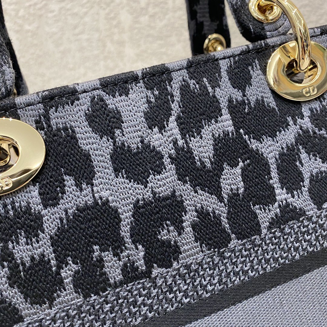 Christian Dior Medium Dior Lady D-Lite Bag Blue and Black Mizza Embroidery, Blue and Black, For Women Women’s Handbags, Crossbody Bags, 24cm CDORHM_