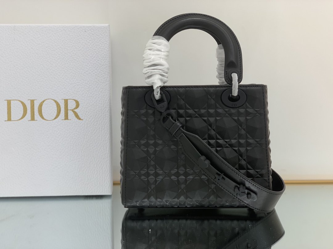 Christian Dior Medium Lady Bag Cannage with Beaded Motif, Black, For Women Women’s Handbags, Crossbody Bags, 20cm CD
