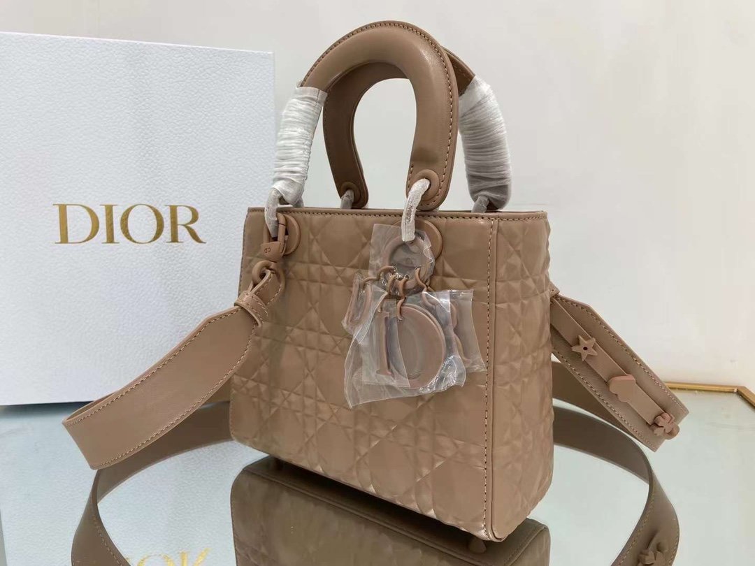 Christian Dior Medium Lady Bag Cannage with Beaded Motif, Brown, For Women Women’s Handbags, Crossbody Bags, 20cm CD