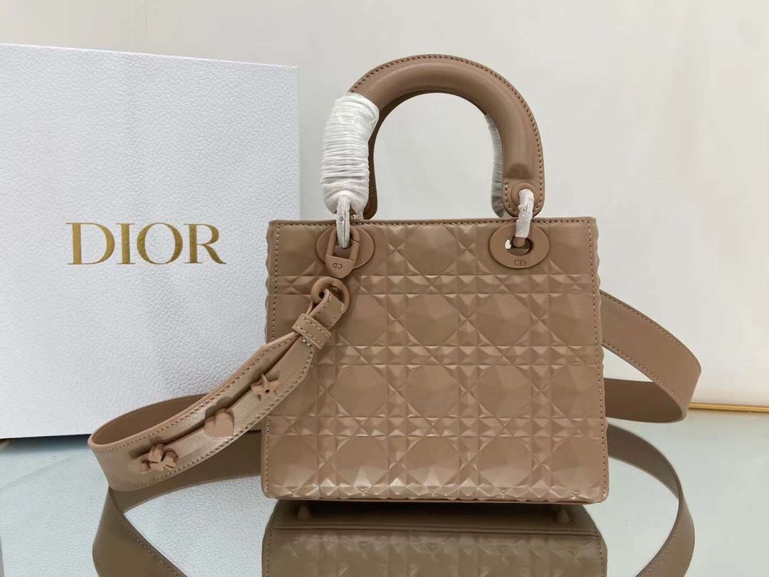 Christian Dior Medium Lady Bag Cannage with Beaded Motif, Brown, For Women Women’s Handbags, Crossbody Bags, 20cm CD