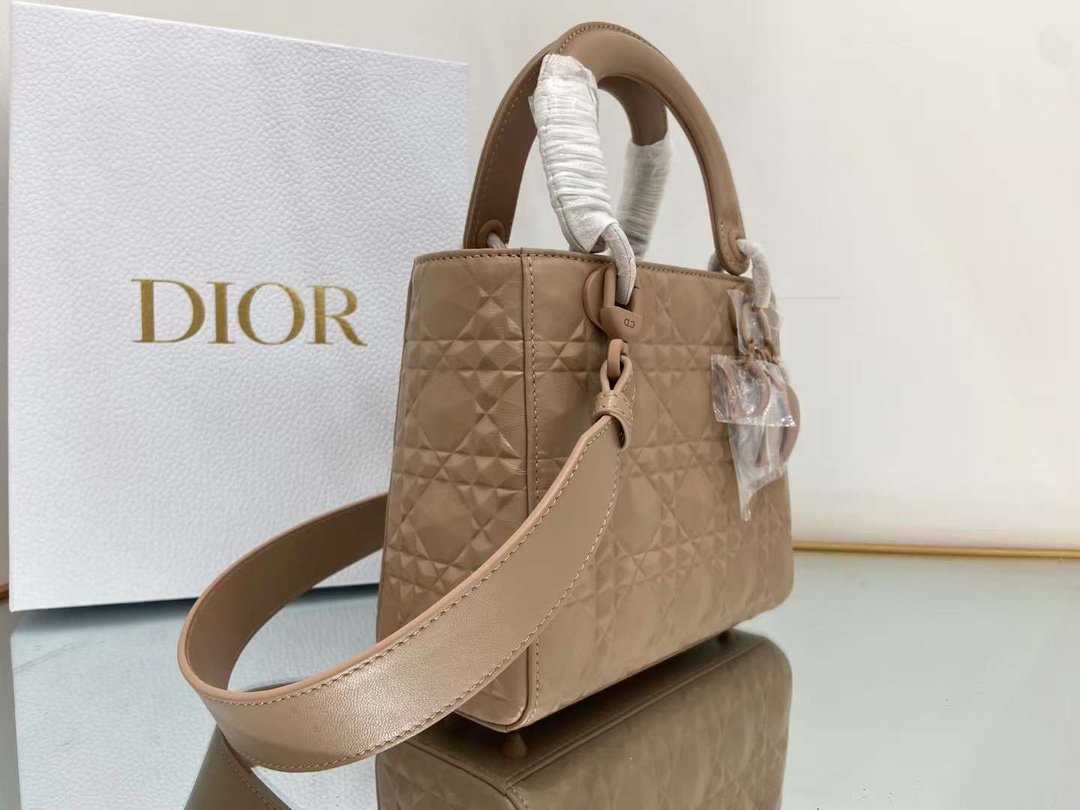 Christian Dior Medium Lady Bag Cannage with Beaded Motif, Brown, For Women Women’s Handbags, Crossbody Bags, 20cm CD
