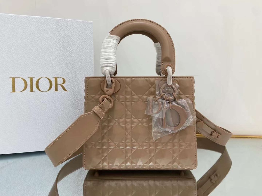 Christian Dior Medium Lady Bag Cannage with Beaded Motif, Brown, For Women Women’s Handbags, Crossbody Bags, 20cm CD