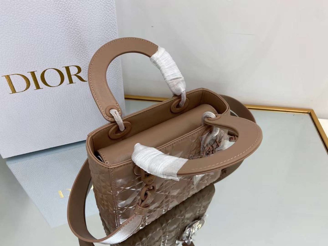 Christian Dior Medium Lady Bag Cannage with Beaded Motif, Brown, For Women Women’s Handbags, Crossbody Bags, 20cm CD