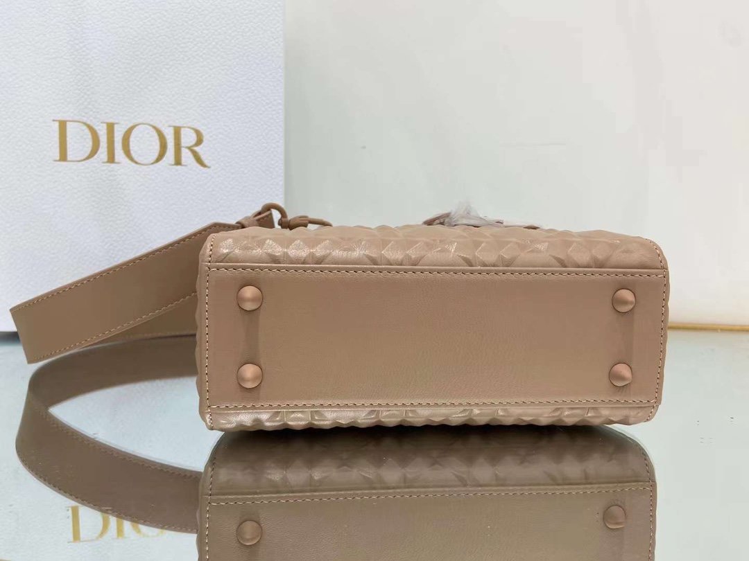 Christian Dior Medium Lady Bag Cannage with Beaded Motif, Brown, For Women Women’s Handbags, Crossbody Bags, 20cm CD