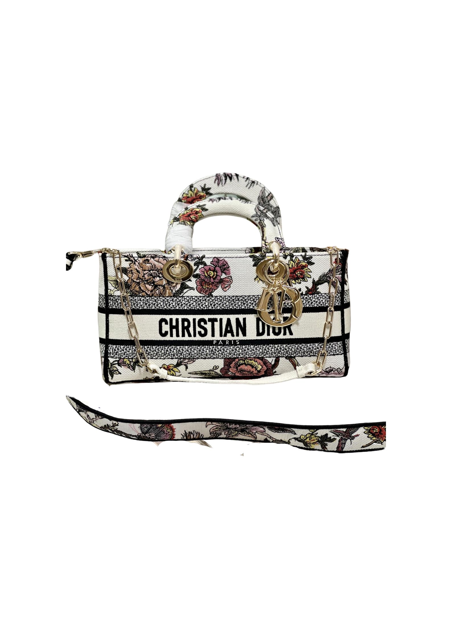 Christian Dior Medium Lady D-Joy Bag White/Black For Women 10in/26cm