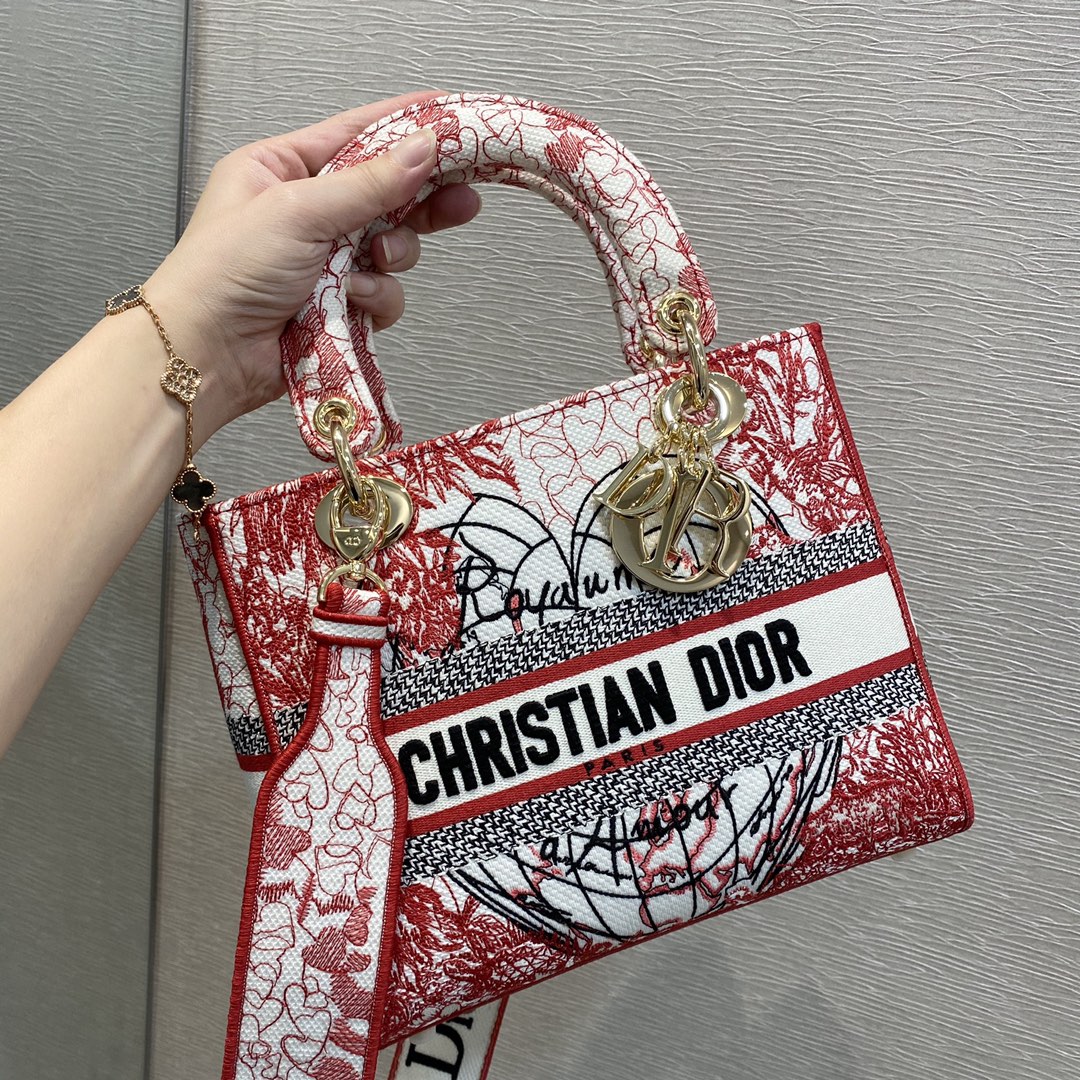Christian Dior Medium Lady D-Lite Bag, Red, For Women Women’s Handbags, Crossbody Bags, 24cm CD