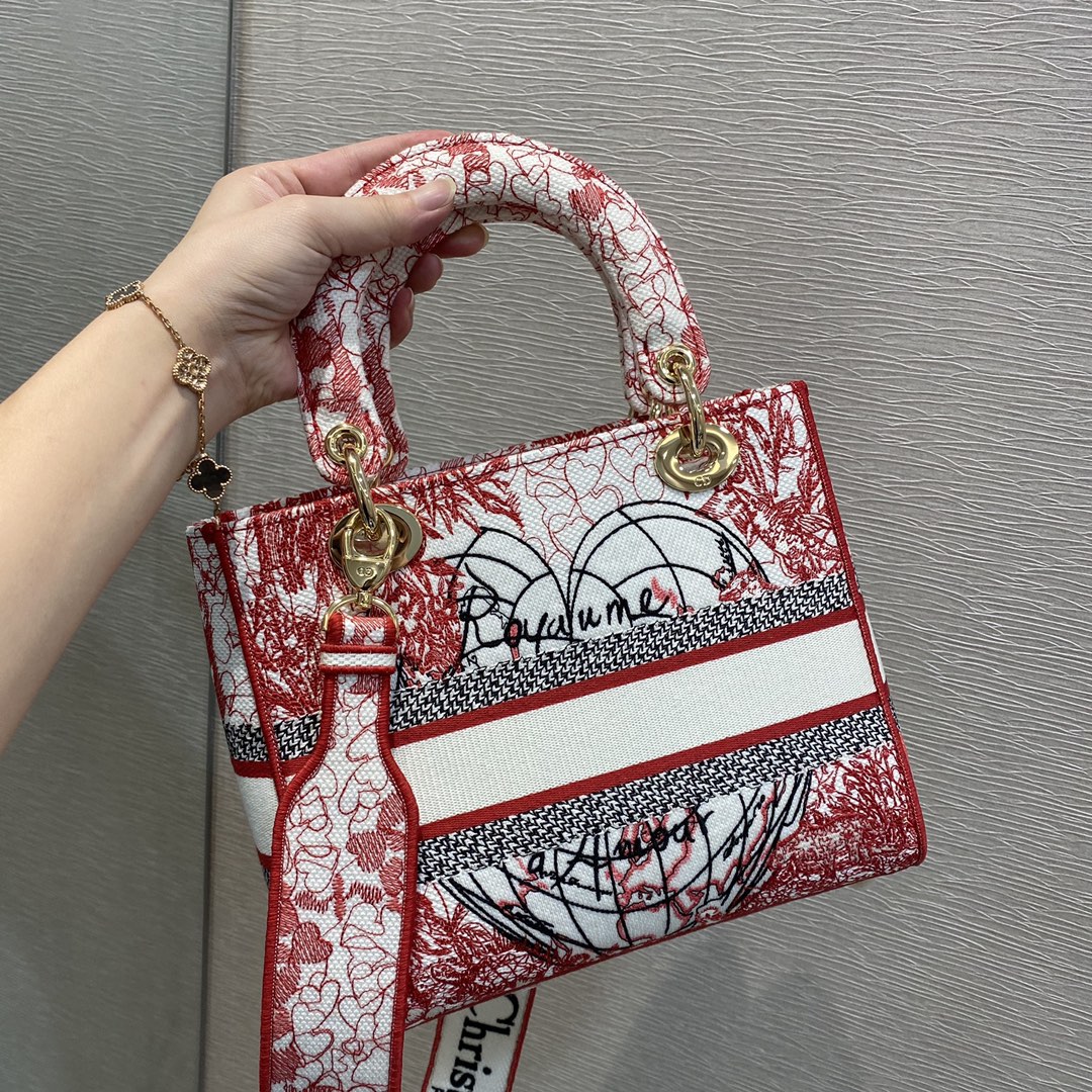 Christian Dior Medium Lady D-Lite Bag, Red, For Women Women’s Handbags, Crossbody Bags, 24cm CD