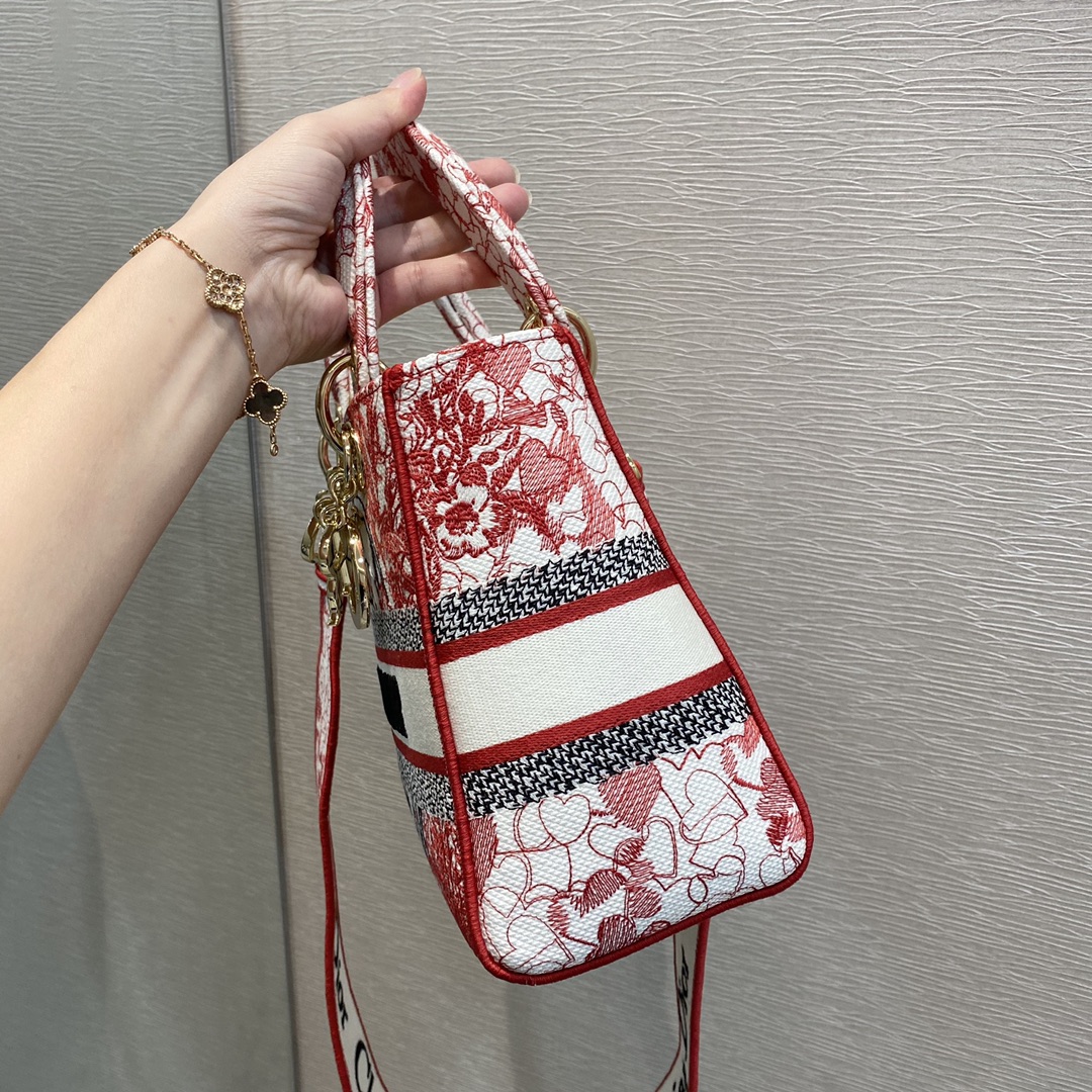 Christian Dior Medium Lady D-Lite Bag, Red, For Women Women’s Handbags, Crossbody Bags, 24cm CD