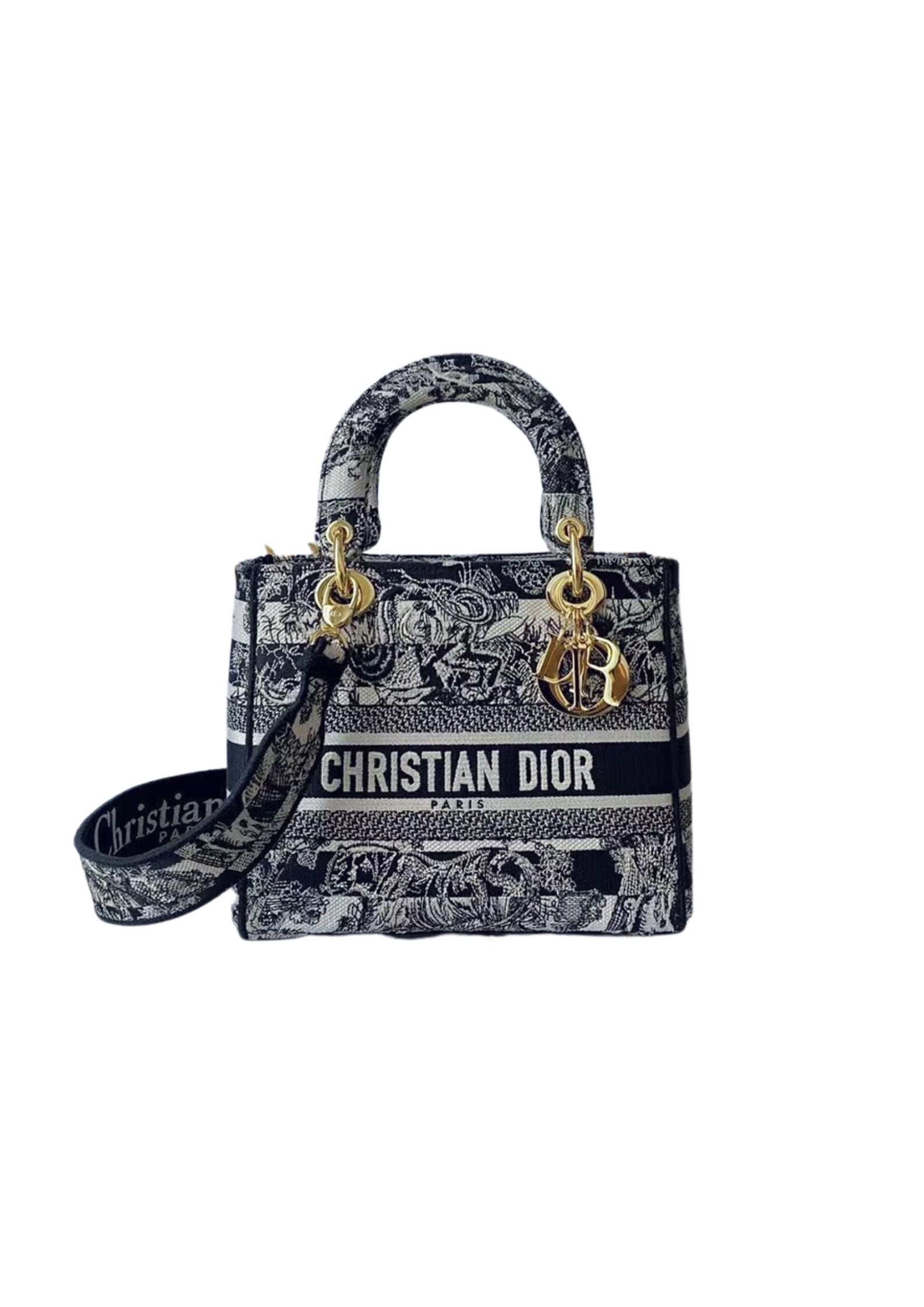 Christian Dior Medium Lady D-Lite Bag Black For Women 9.5in/ 24cm
