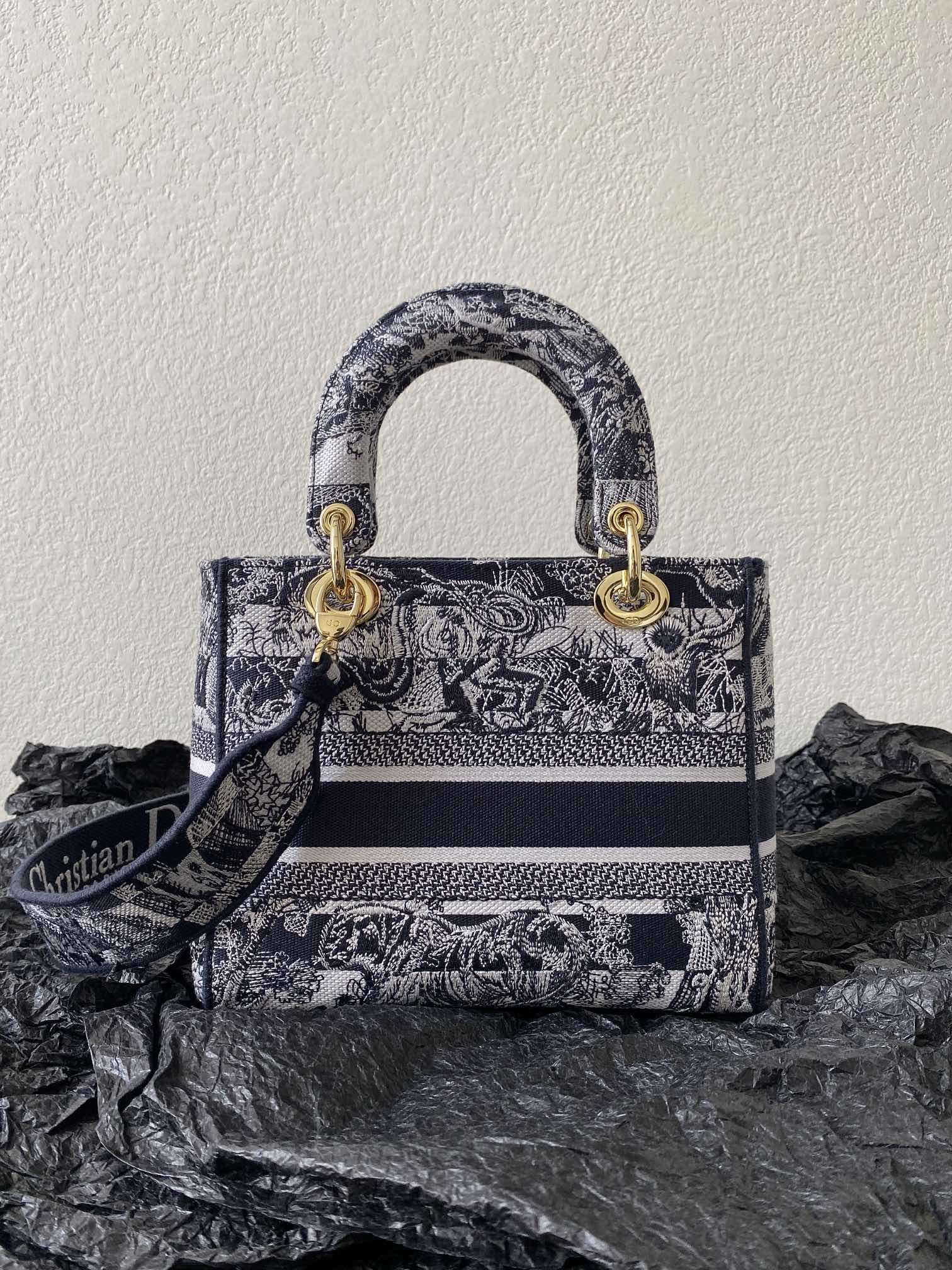 Christian Dior Medium Lady D-Lite Bag Black For Women 9.5in/ 24cm