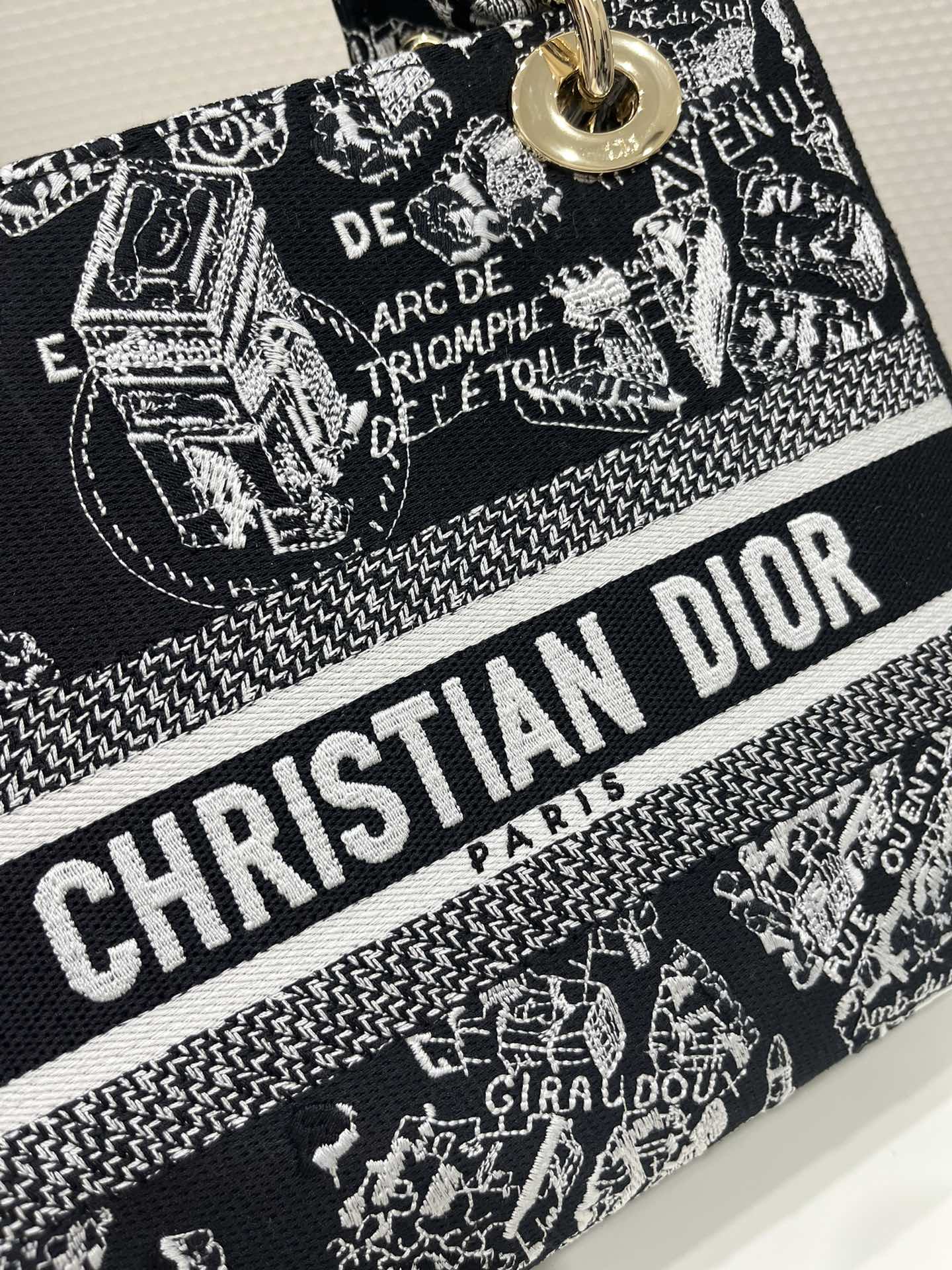 Christian Dior Medium Lady D-Lite Bag Black For Women 9.5in/ 24cmOOMP_