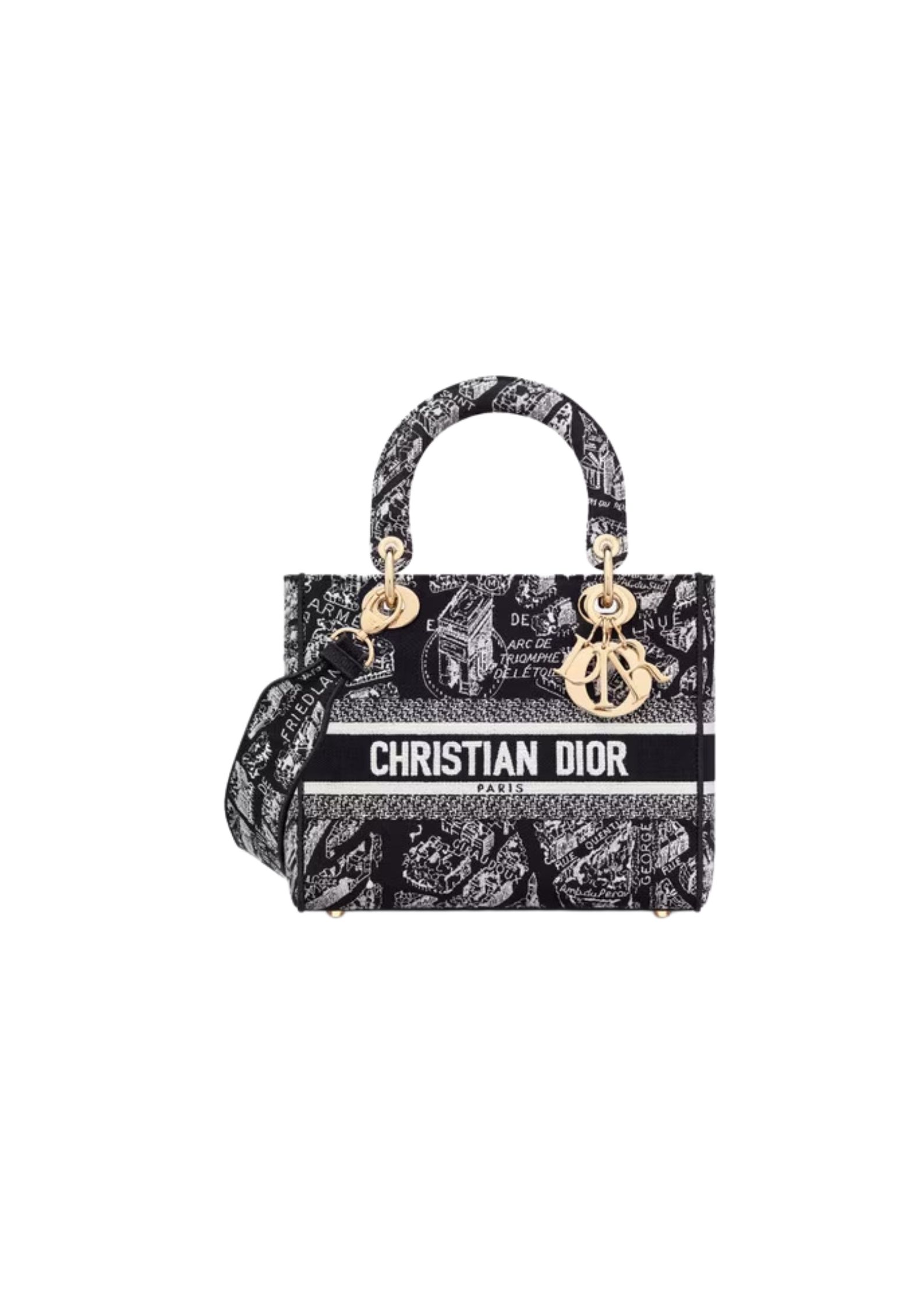 Christian Dior Medium Lady D-Lite Bag Black For Women 9.5in/ 24cmOOMP_