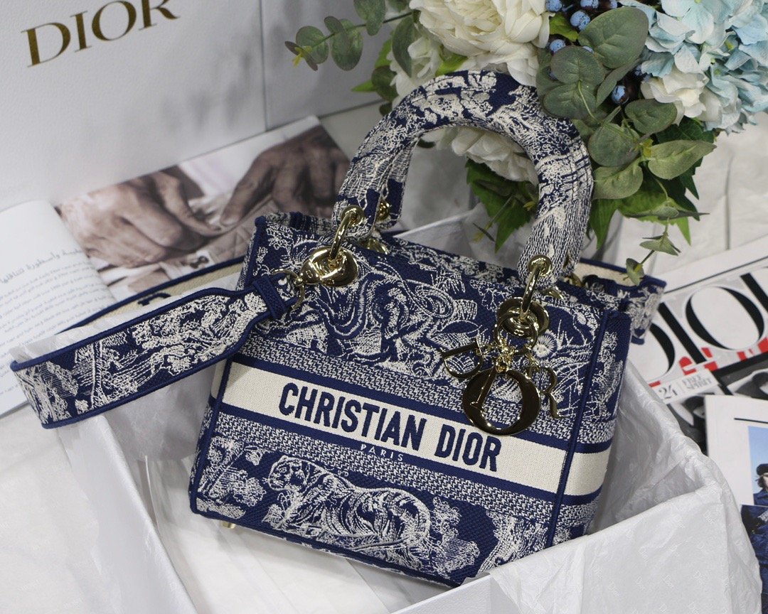Christian Dior Medium Lady D-Lite Bag Blue, For Women, Women’s Handbags 24cm/9.5in CDORGO_