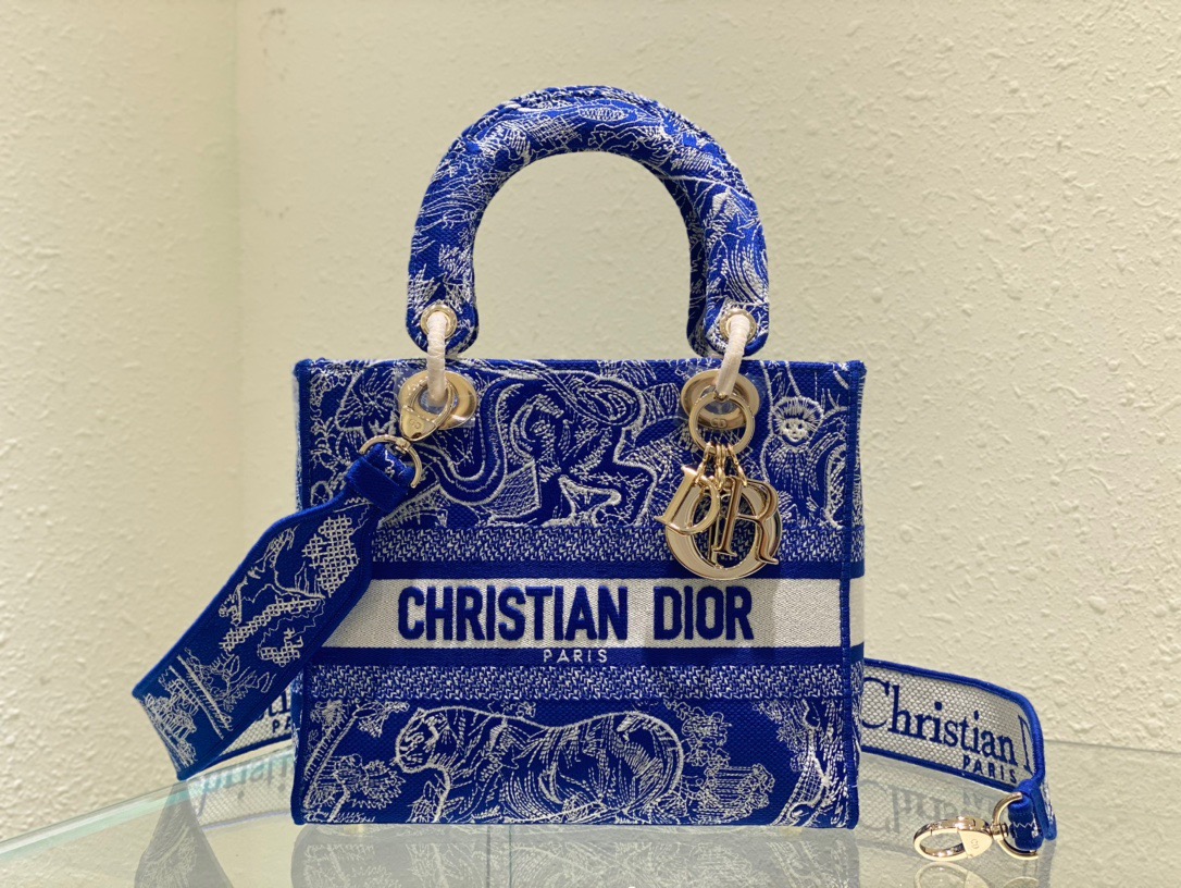 Christian Dior Medium Lady D-Lite Bag Blue, For Women, Women’s Handbags 24cm/9.5in CDOROC_