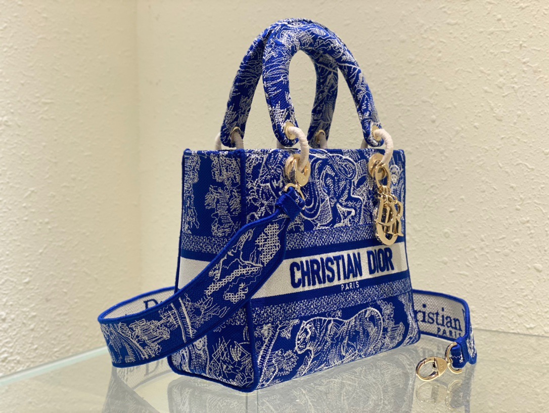 Christian Dior Medium Lady D-Lite Bag Blue, For Women, Women’s Handbags 24cm/9.5in CDOROC_