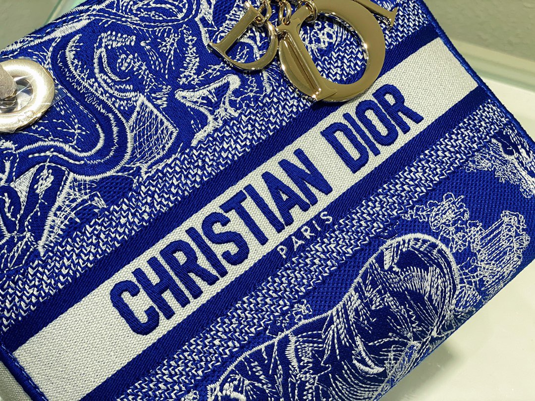 Christian Dior Medium Lady D-Lite Bag Blue, For Women, Women’s Handbags 24cm/9.5in CDOROC_