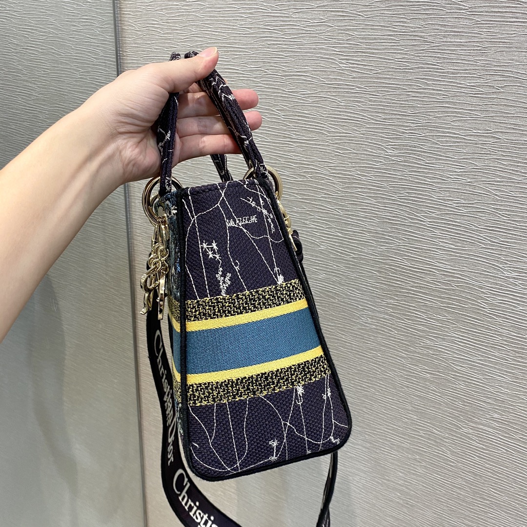 Christian Dior Medium Lady D-Lite Bag Dior Constellation Embroidery, Blue, For Women Women’s Handbags, Crossbody Bags, 24cm CDORHP_