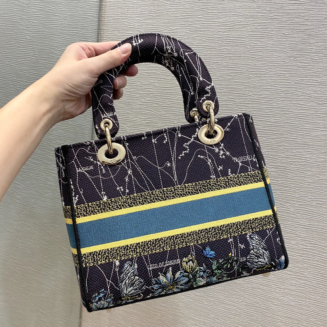 Christian Dior Medium Lady D-Lite Bag Dior Constellation Embroidery, Blue, For Women Women’s Handbags, Crossbody Bags, 24cm CDORHP_