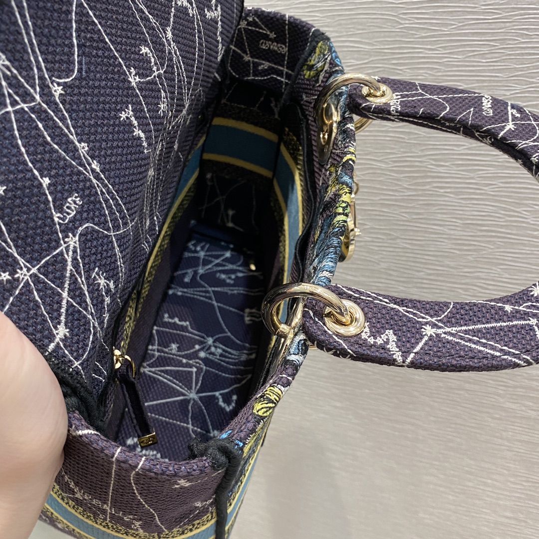 Christian Dior Medium Lady D-Lite Bag Dior Constellation Embroidery, Blue, For Women Women’s Handbags, Crossbody Bags, 24cm CDORHP_