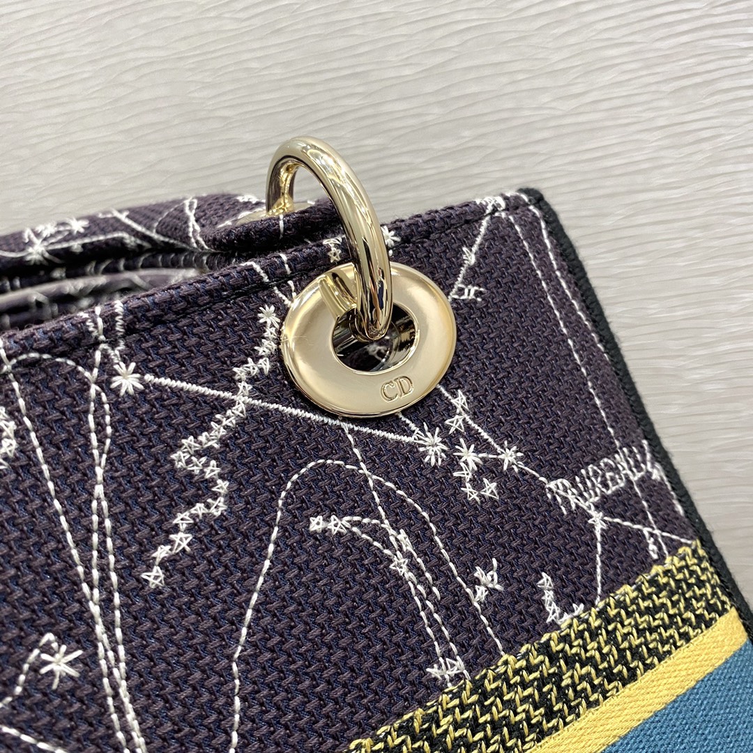 Christian Dior Medium Lady D-Lite Bag Dior Constellation Embroidery, Blue, For Women Women’s Handbags, Crossbody Bags, 24cm CDORHP_