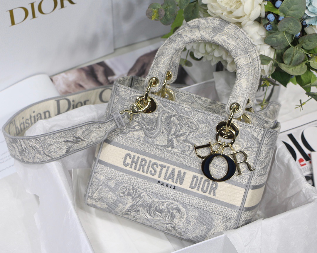 Christian Dior Medium Lady D-Lite Bag Grey, For Women, Women’s Handbags 24cm/9.5in CD