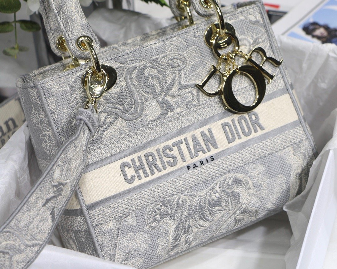 Christian Dior Medium Lady D-Lite Bag Grey, For Women, Women’s Handbags 24cm/9.5in CD