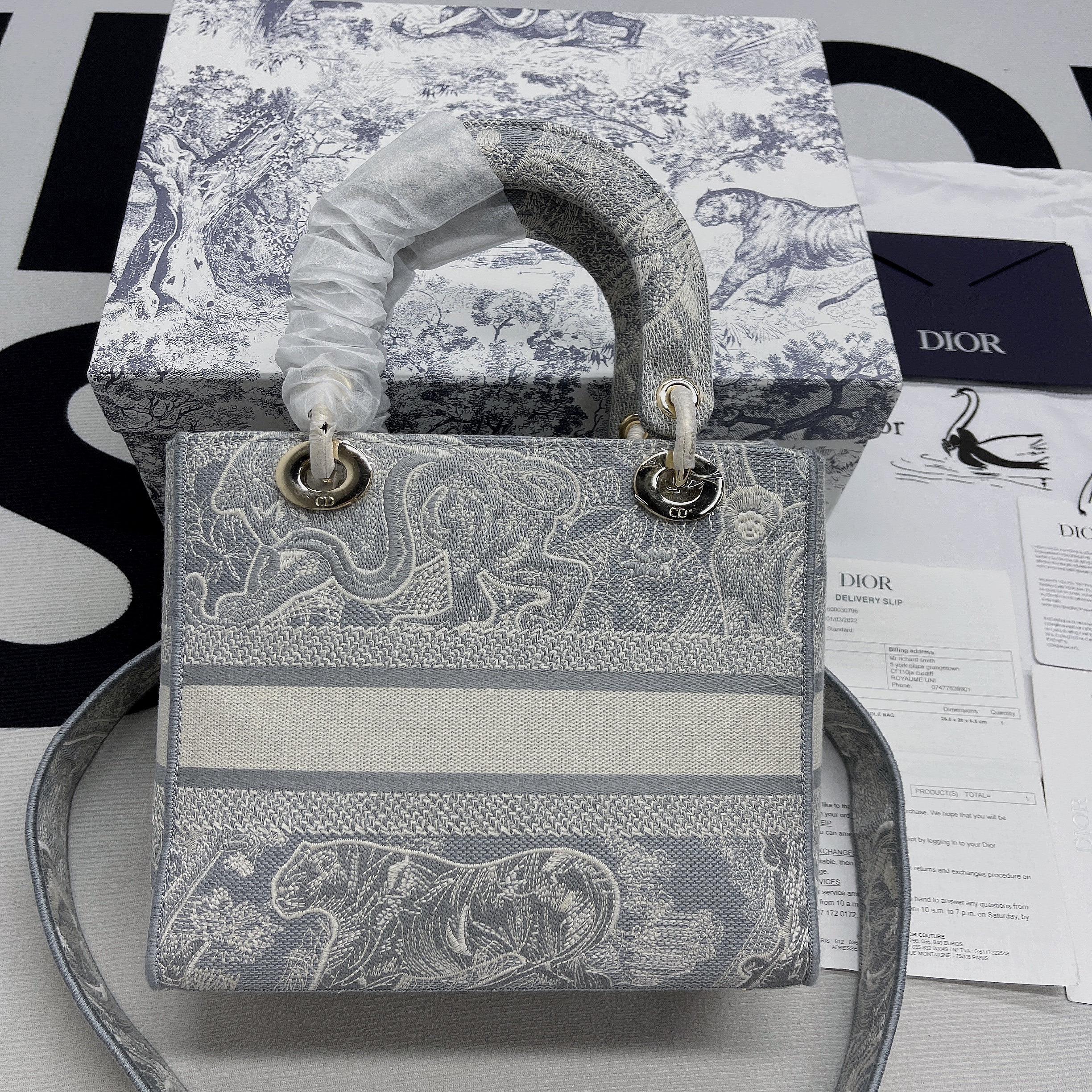 Christian Dior Medium Lady D-Lite Bag Grey, For Women, Women’s Handbags 24cm/9.5in CD
