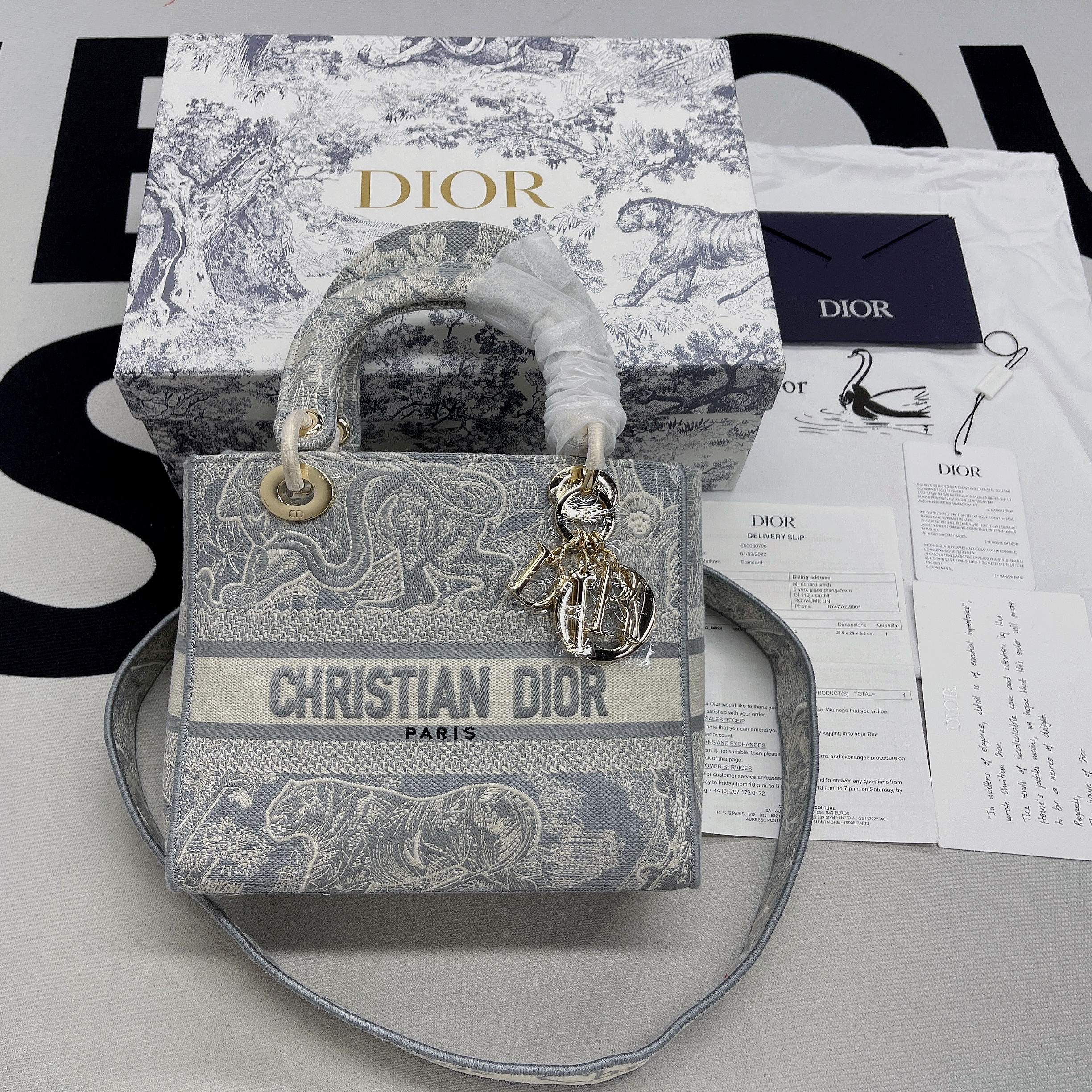 Christian Dior Medium Lady D-Lite Bag Grey, For Women, Women’s Handbags 24cm/9.5in CD