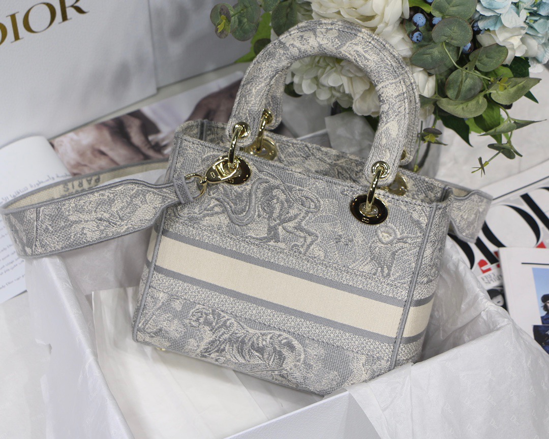 Christian Dior Medium Lady D-Lite Bag Grey, For Women, Women’s Handbags 24cm/9.5in CD
